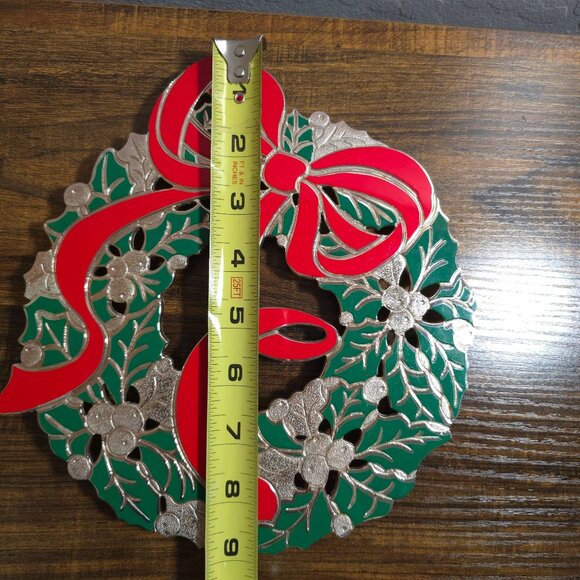 Vintage Holiday Wreath Trivet Silver plate Enamel By Wm. A. Rogers 1986 Japan - Picture 15 of 16